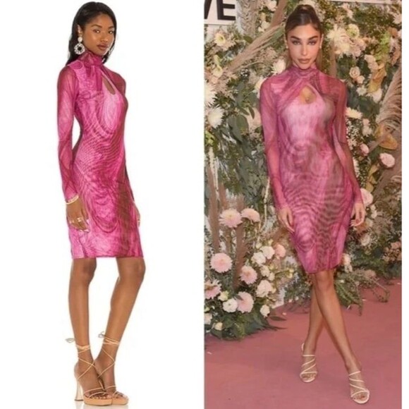 Farai London X REVOLVE Bodycon Sheer Mesh Keyhole Nayla Dress in Fuchsia XS - Picture 2 of 11